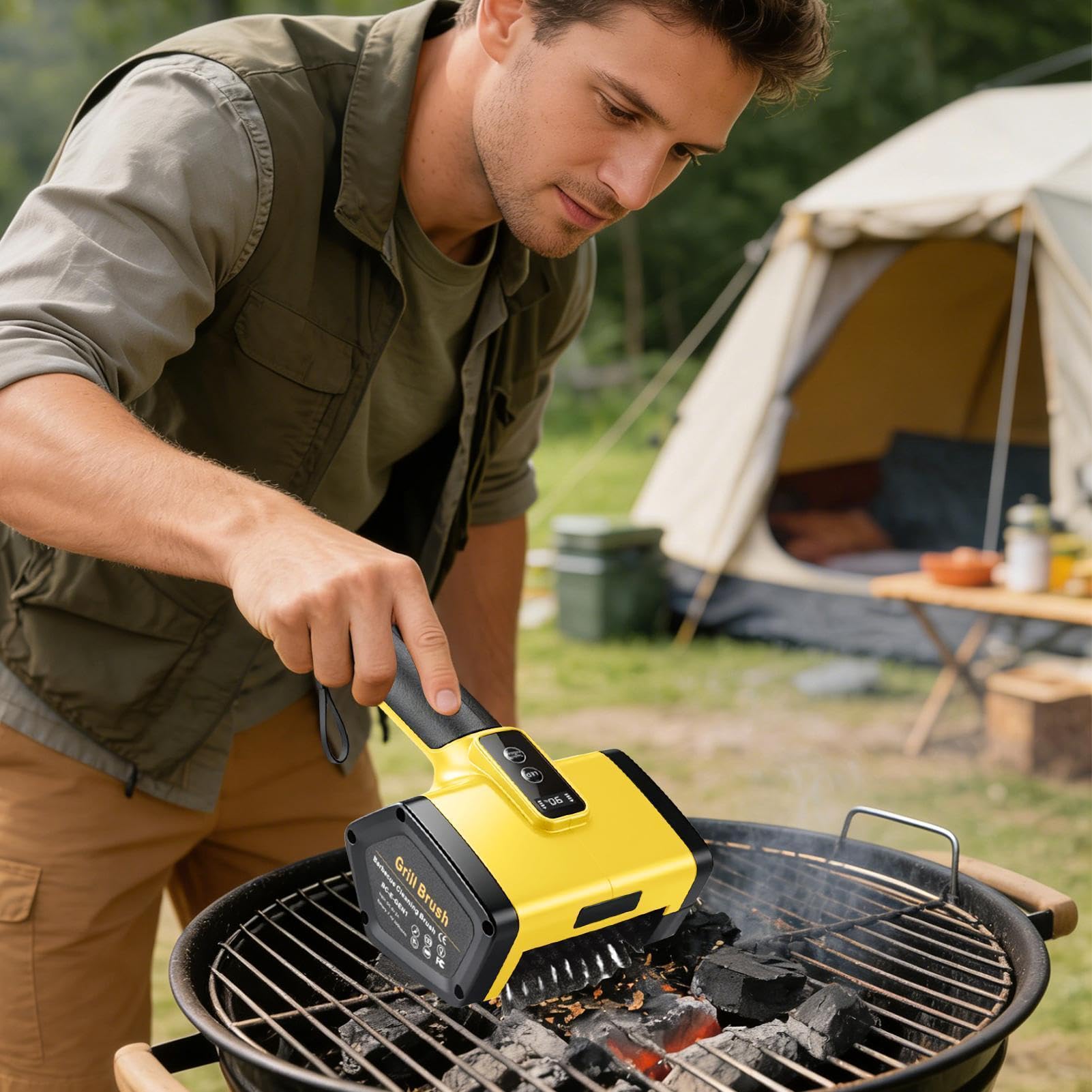 Limpiador de Parrilla Automático 3000mAh 2 Velocidades Potentes | Cepillo Limpiador para Barbacoa para Rejillas de Barbacoa y Hornos, en Interiores y Exteriores, Hogar, Campings, y