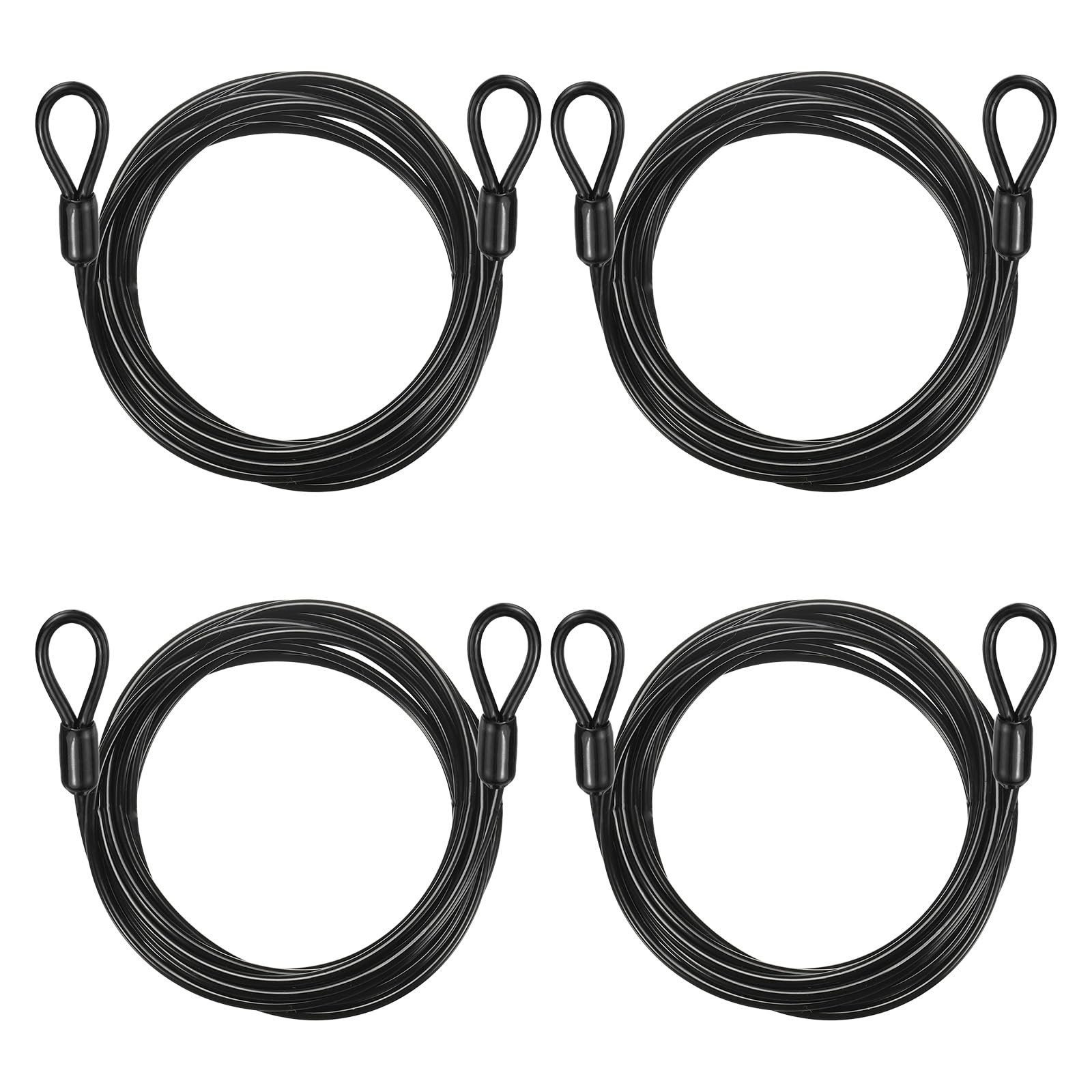 PATIKIL Security Cable Lock (1/8" Dia 8.5ft 110lb Load Capacity, Black) (4 Pcs) Vinyl Coated Stainless Steel Double Loops Flexible Wire Rope Safety Cable Luggage Lock Suit for - Outdoor