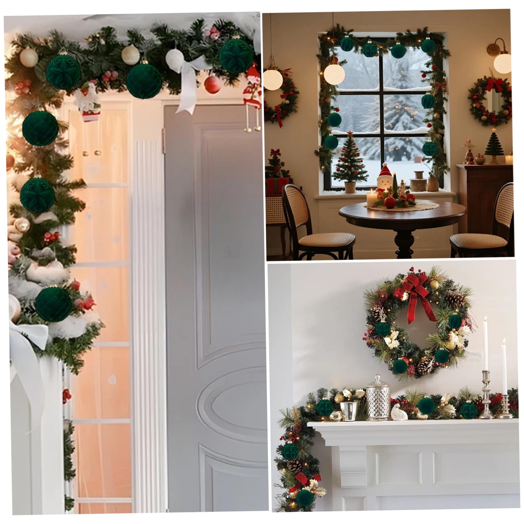 46 Pezzi Ornamenti Natalizi in Velluto 3 Dimensioni Ornamenti Vintage Floccati con Palline di Natale Infrangibili per Albero di Natale Vacanze Festa di Nozze Verde Scuro, Palla
