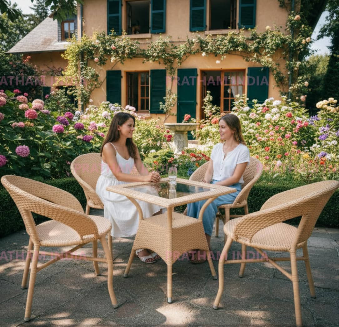 4+1 Outdoor Indoor Patio Furniture Sets Chair Patio Set Conversation Set Poolside Lawn Chairs Balcony Rooftop Outdoor Garden Furniture Chair (Honey with Square Table)-image-44