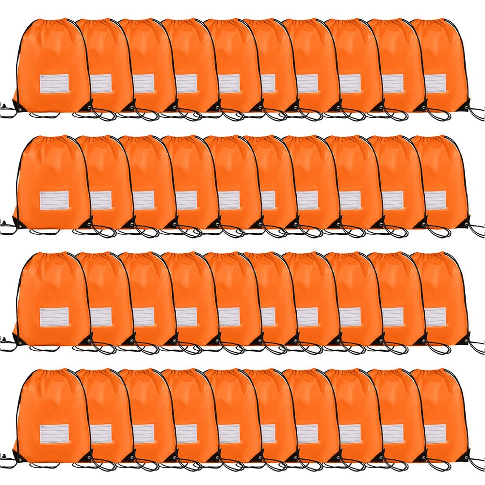 CODOBON 40 Pcs Drawstring Bags,Bulk Draw String Backpack, DIY Gym Sports Cinch Bag Sackpack for Women Men, Orange