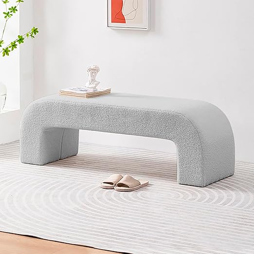 EYHOME Modern Velvet Bench,Rectangular Coffee Table,Fuzzy Sherpa