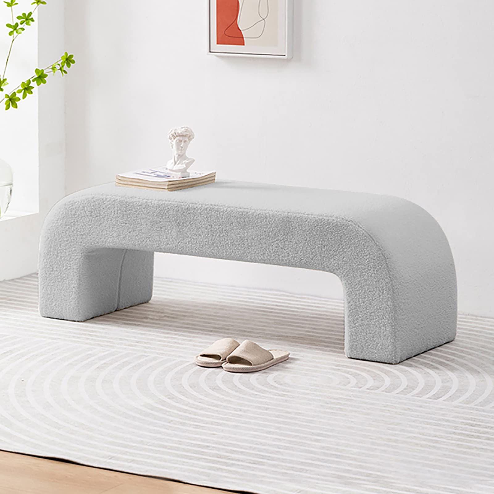MSHGSKU Velvet Upholstered Ottoman Bench, Soft Sherpa Footrest for Cozy Bedroom or Hallway Seating