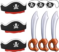 Vista 13 de ZeeDix 36 accesorios piratas para niños, incluye 12 sombreros de pirata, 12 parches de ojos y 12 espadas, decoraciones de fiesta pirata