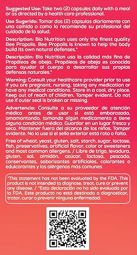 Miniatura 4 de Bio Nutrition Bee Propolis, cápsulas de suplemento de apoyo inmunológico de defensa natural de 1000 mg, 60 Ea, 60 unidades