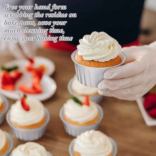 Miniatura 3 de Gejoy 400 moldes desechables con tapas, moldes de aluminio para hornear, moldes para magdalenas de 5 onzas, moldes para magdalenas, moldes para