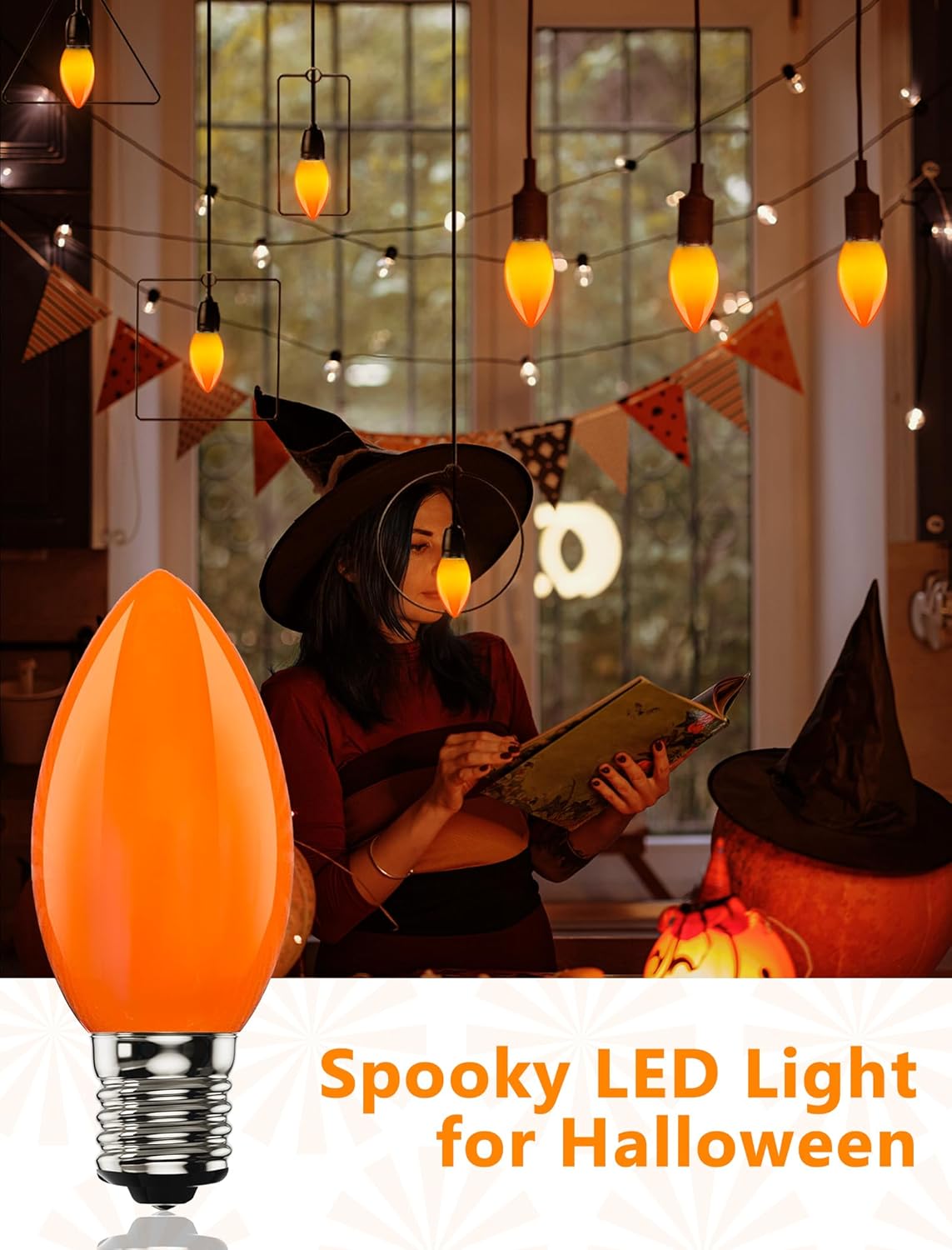 25 Pack Christmas LED Light Bulb,C9 Plastic Orange LED Bulbs for Christmas Decoration Light,C9/E17 Candelabra Base 0.6 Watt Great for Outdoor Indoor Night Lights Holiday Halloween Xmas Decor
