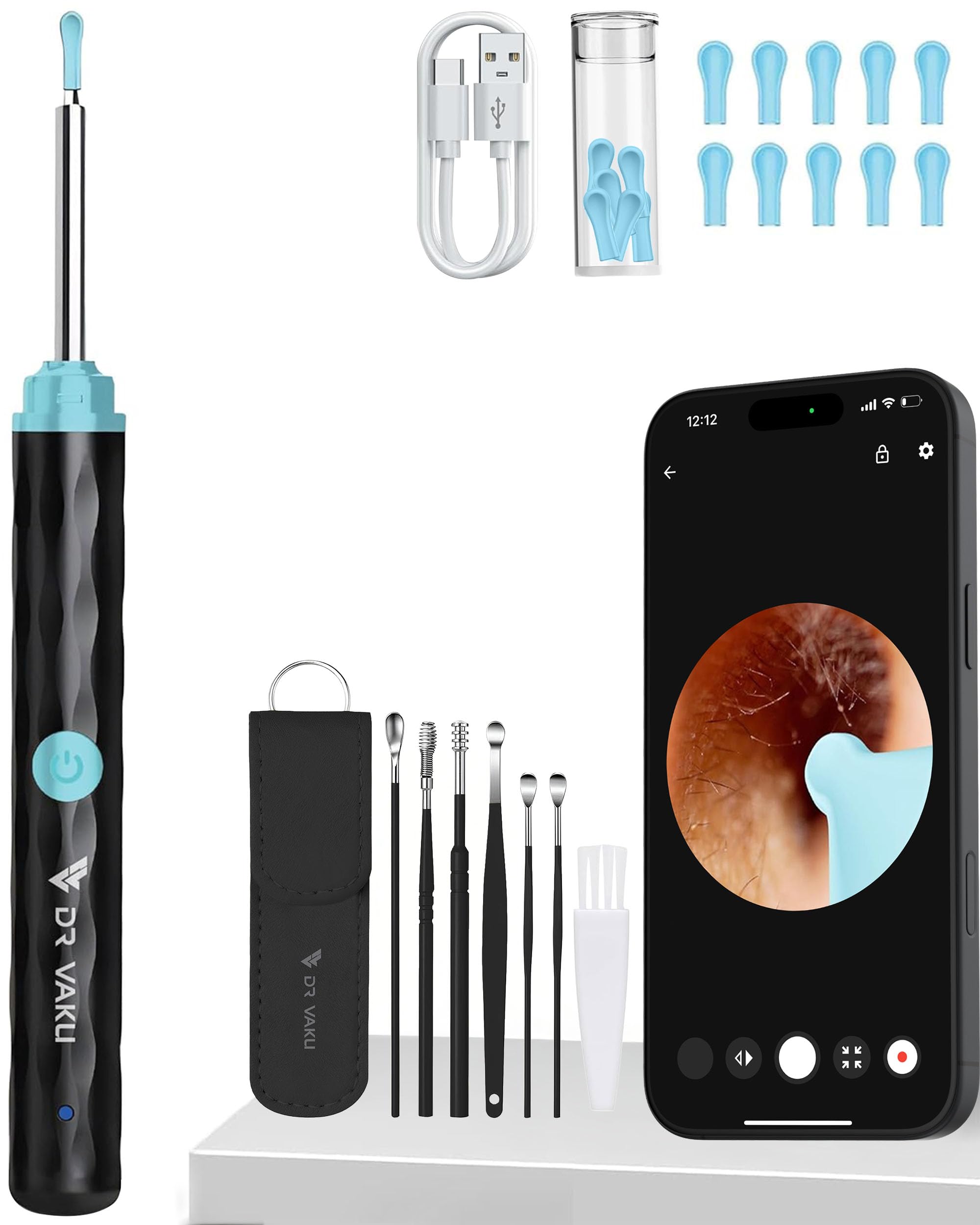 Dr Vaku® Earocam Earwax Removal Tool with Extra Cleaning Kit (Set of 8) HD Camera Wifi Connection & 6 LED Lights Endoscope Tool Ear Cleaner for iOS & Android + 11 Silicone Tips Free-image-21