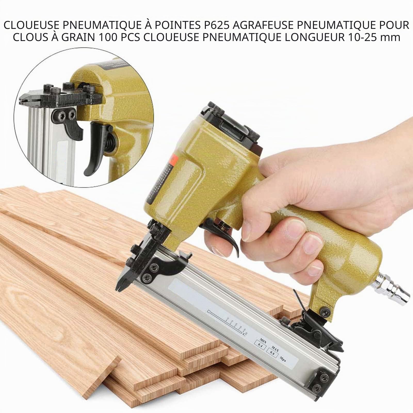 P625 Cloueuse Pneumatique Brad avec Agrafeuse à Air, Pistolet à Clous et Agrafes, Retour Rapide de L'air, 100 Fixations Incluses