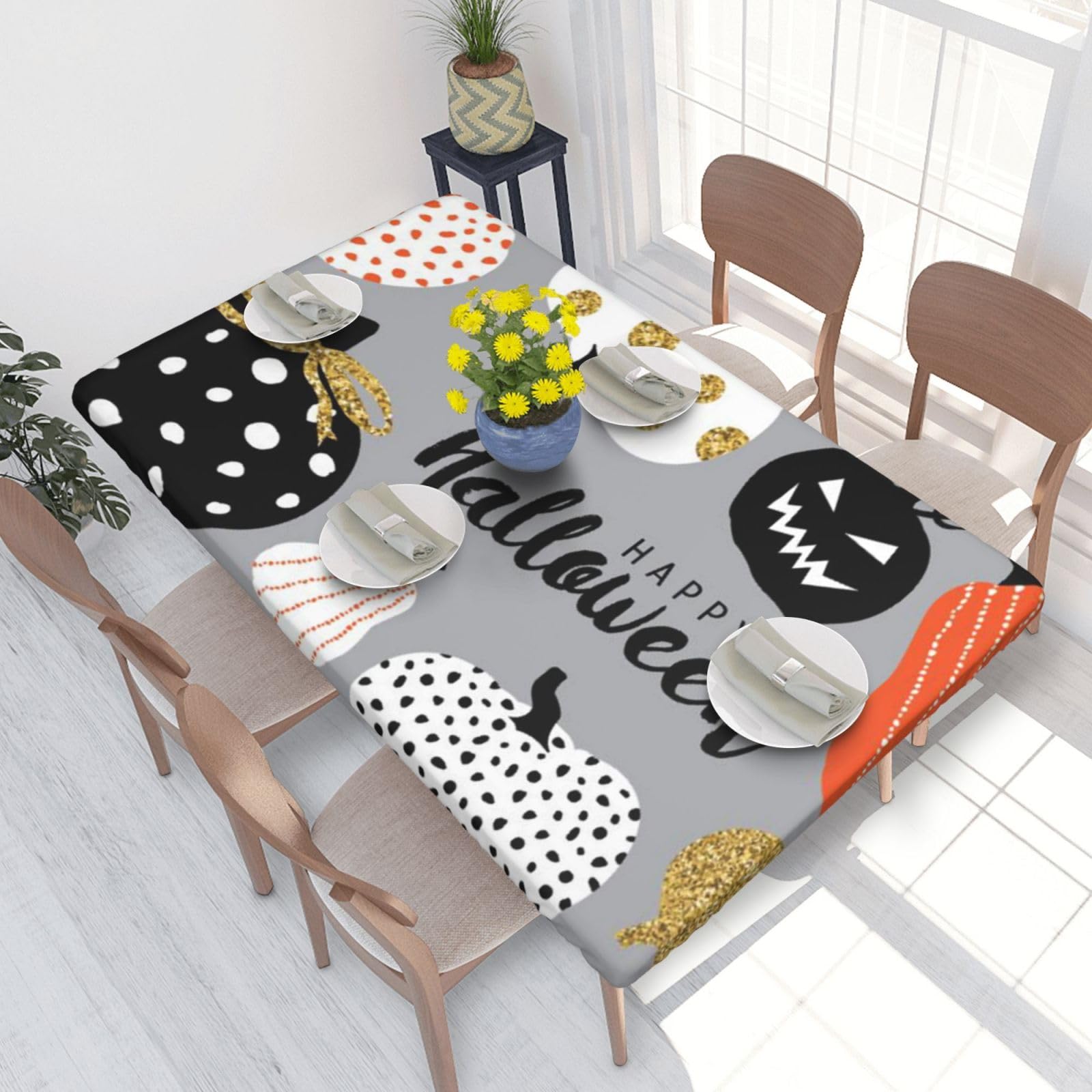 BNVSADC Happy-Halloween-Day Printed 4FT Tablecloth 122x76 CM Polyester Kitchen Water Resistant Table Cloth Dining Table Decoration Table Covers