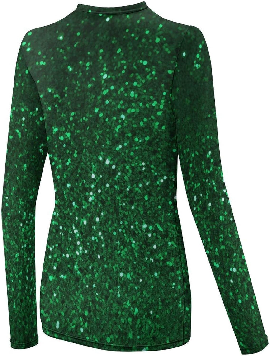 UPF 50+ Womens Sun Protection Shirts UV SPF T-Shirts Green Sequin Sparkle Long Sleeve Rash Guard Athletic Tops-