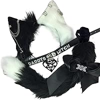 Vista 11 de VIGVAN Juego de orejas y cola de cosplay de animales, lobo, zorro, gato, mapache (blanco bronceado)
