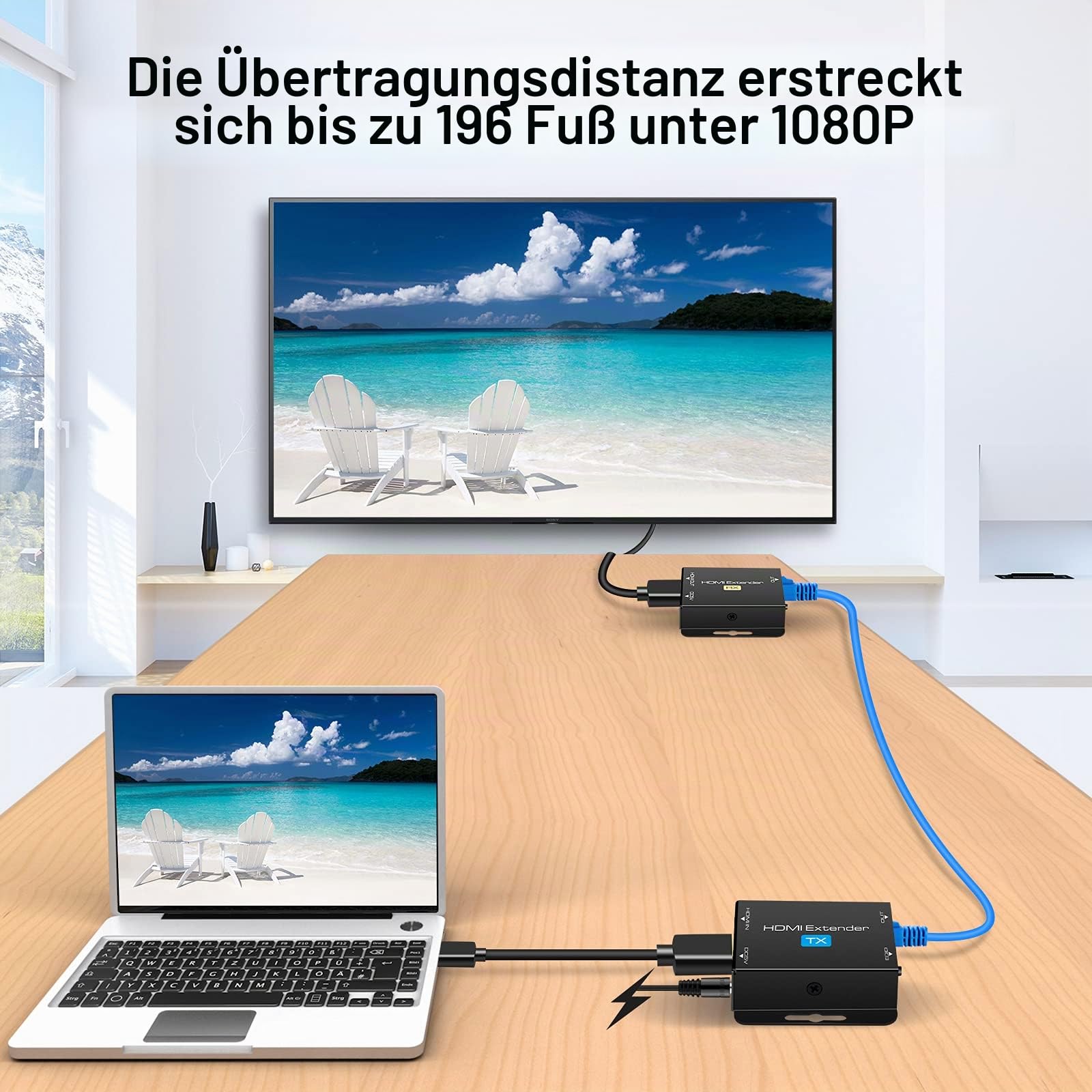 VEDINDUST HDMI Extender, Over Cat5e/6/7 Ethernet HDMI Transmitter Empfänger unterstützt EDID 1080p POC (benötigt nur TX-Netzteil für die Arbeit) (1080P 50m POC)
