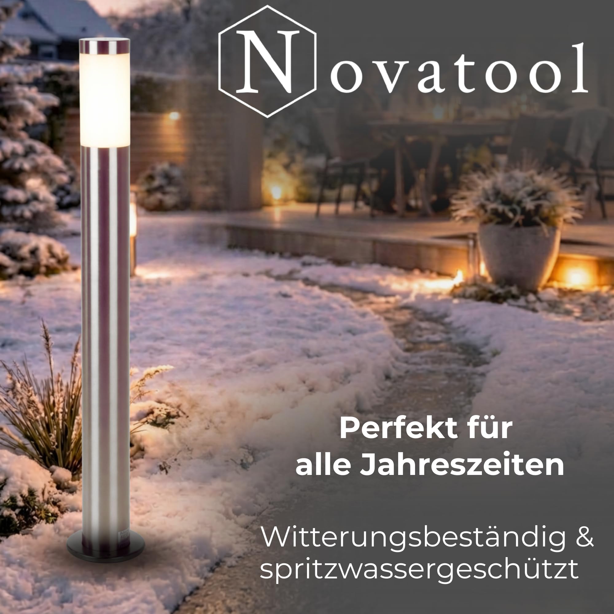 Novatool 4x Wegeleuchte I 110 cm I mit Erdspieß I Edelstahl I IP44 I E27 Sockel I Wegebeleuchtung aussen Aussenleuchten Garten Standleuchte Terassenleuchte Gartenleuchte stehend Terrassenlampe