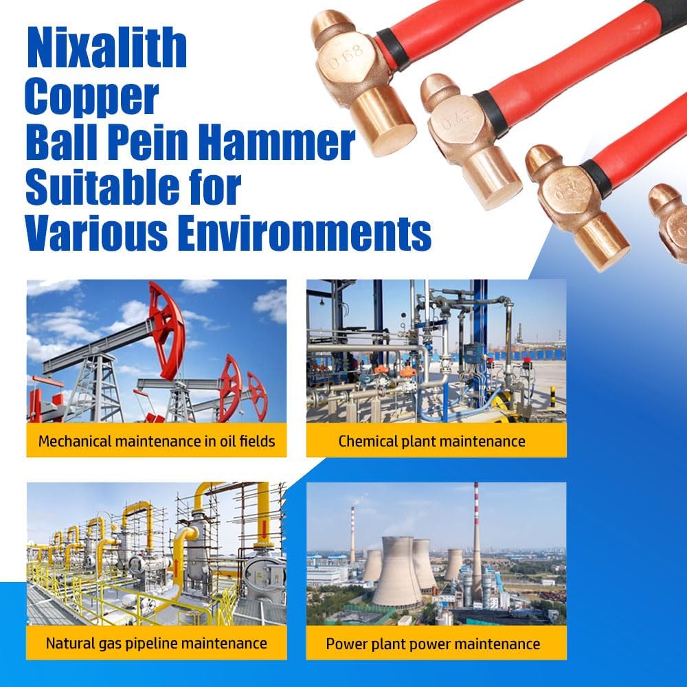 Nixalith Copper Ball Pein Hammer - 48oz,Copper Ball Peen Hammer Head 1360g,Length 400mm(16 inch),Metalworking Tool,Ergonomical Anti-slip Handle