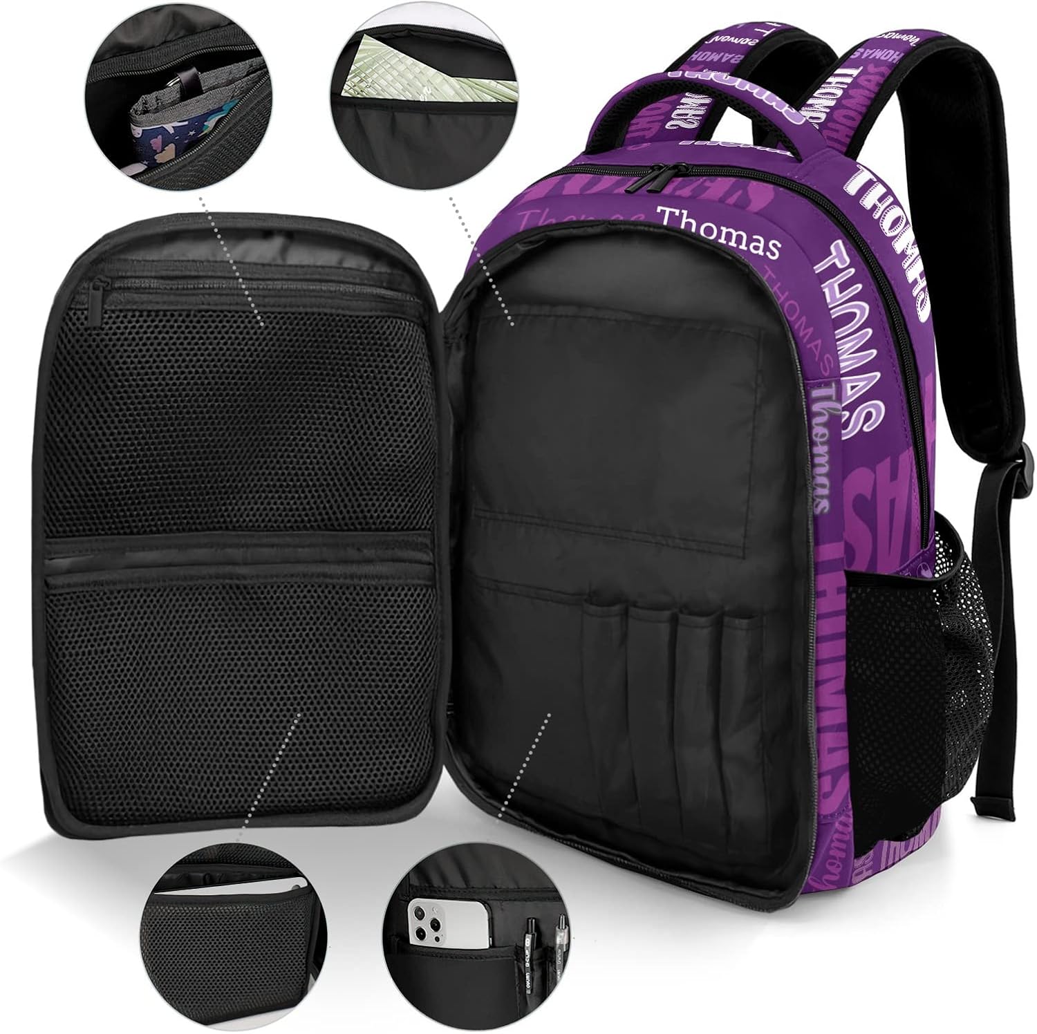 XOZOTY Purple Backpack Personalized with Name for Men Women Shoulder Bag Laptop Bag Bookbag