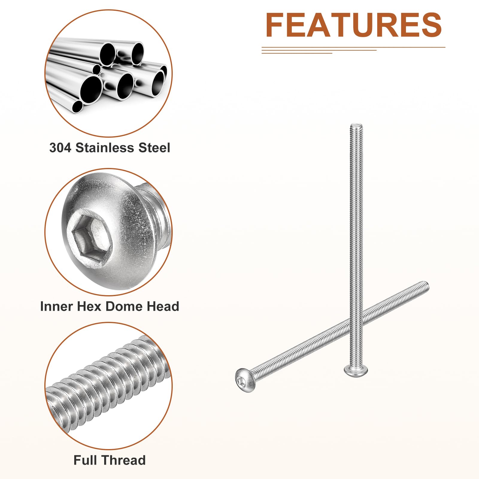 DTGN M5-0.8x100mm Button Head Socket Cap Screws, 10Pack, Good for Machine, 304 Stainless Steel 18/8 - Image 4