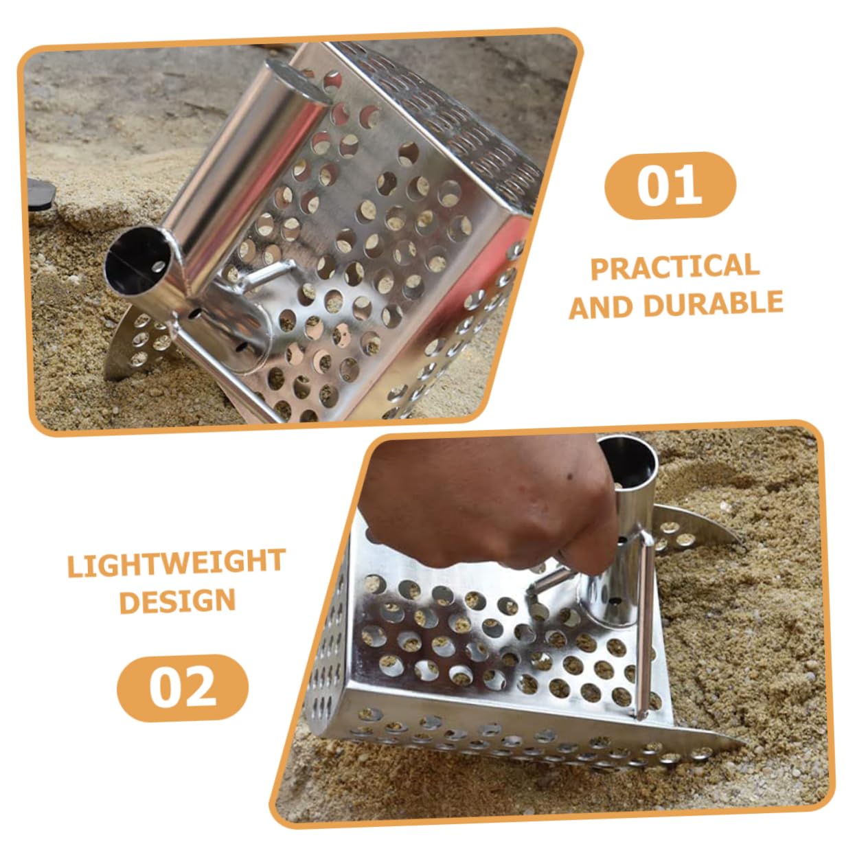 Pala Detector de Metales de Acero Inoxidable Diseño Versátil y Agujeros para Cedazo de Suelo en Variedad de Tipos de Tierra y Playa