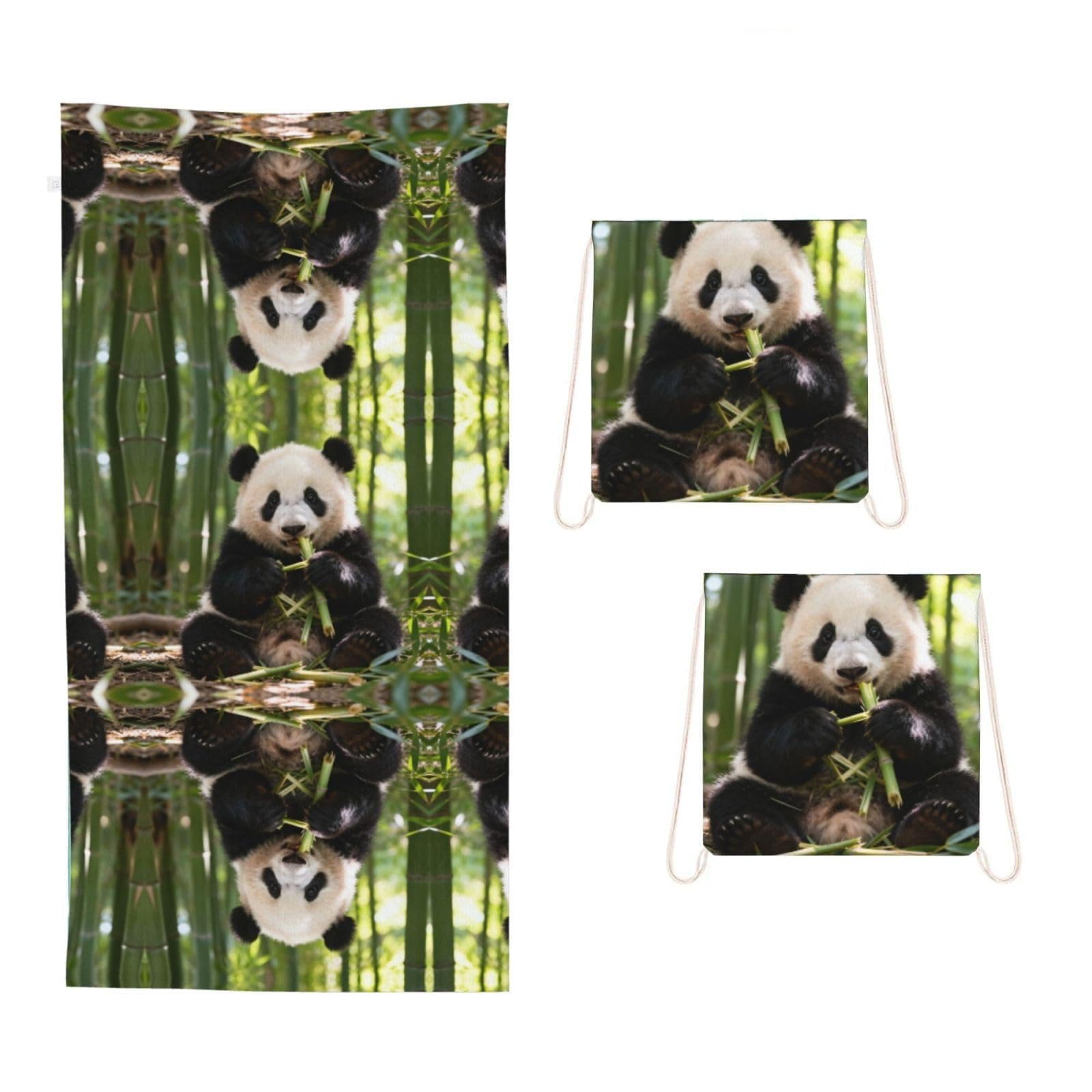 CNTDBU Cute panda 2 in 1 Packable Towel Bag-Large Beach Towel with Stuff Sack, Super Absorbent Microfiber Travel Towel for Pool