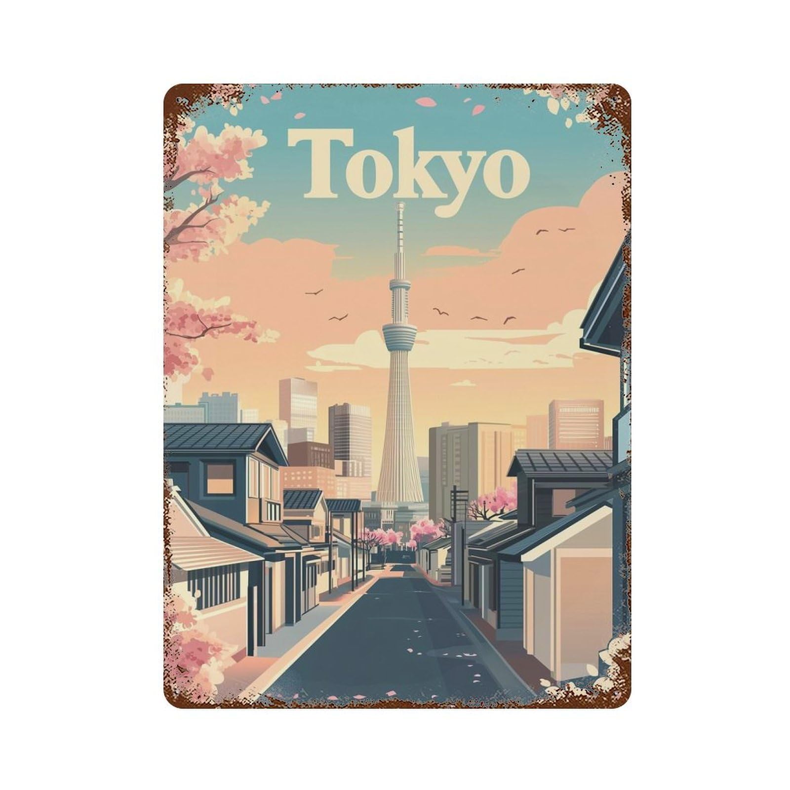 The Beauty of Tokyo Decorative Tin Sign 15.7"x11.8", Farmhouse Wall Decor for Living Room, Hallway And Home Decor