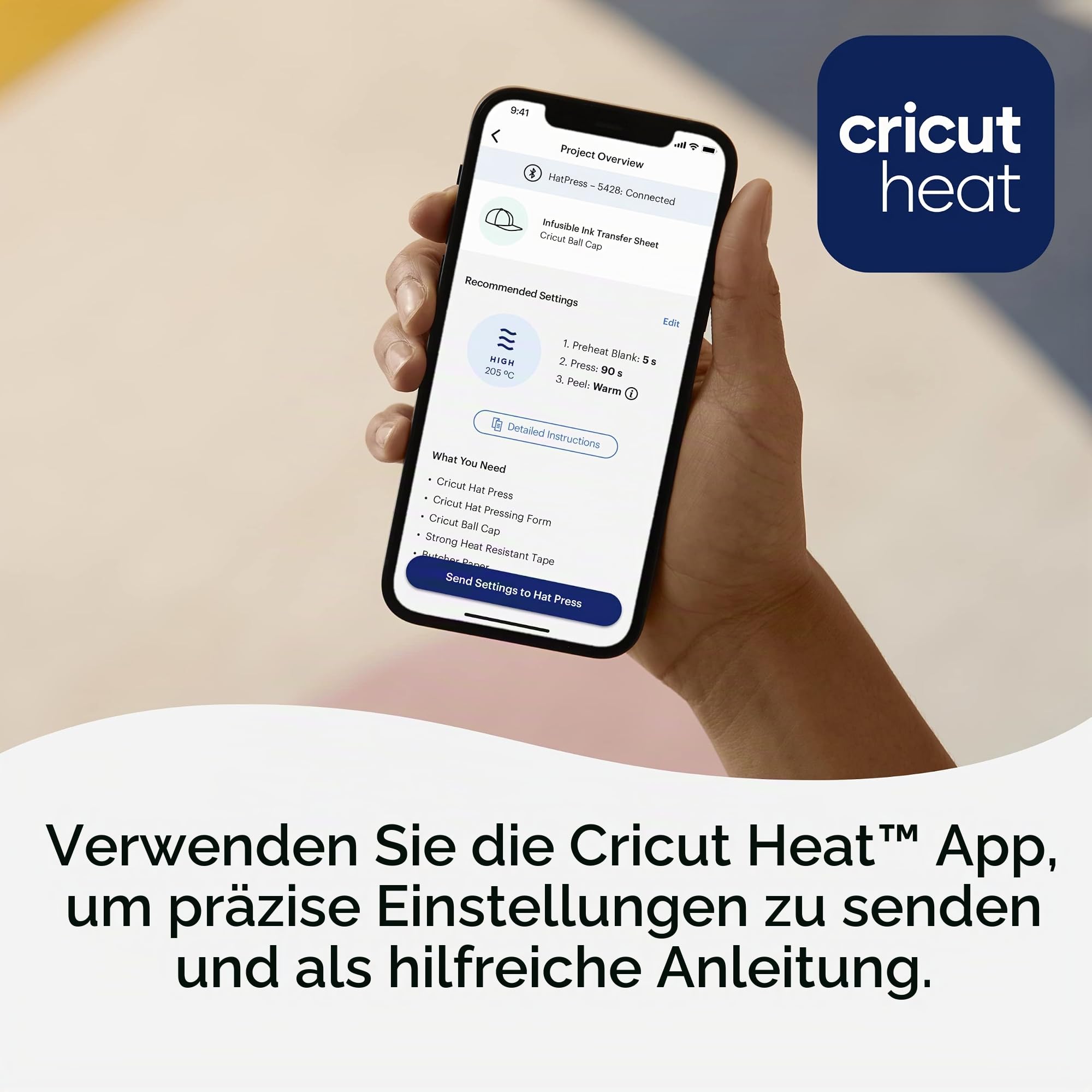 Cricut Hutpresse | 12,7 cm x 7,6 cm (5 x 3 Zoll) gebogene Heizplatte | Erwärmt bis zu 205 °C | Bluetooth-fähige gebogene Hitzepresse zum Aufbügeln von Vinyl (HTV),Infusionsfähige Tinte und Sublimation
