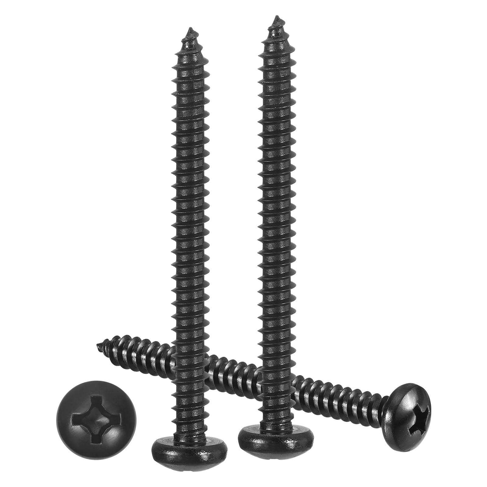 METALLIXITY Phillips Pan Head Self Tapping Screws(#10x2") 50Pcs, 304 Stainless Steel Self Drilling Screw for Metal Wood Plastic, for Cabinet Wall Shutter Plate Rock Furniture, Black