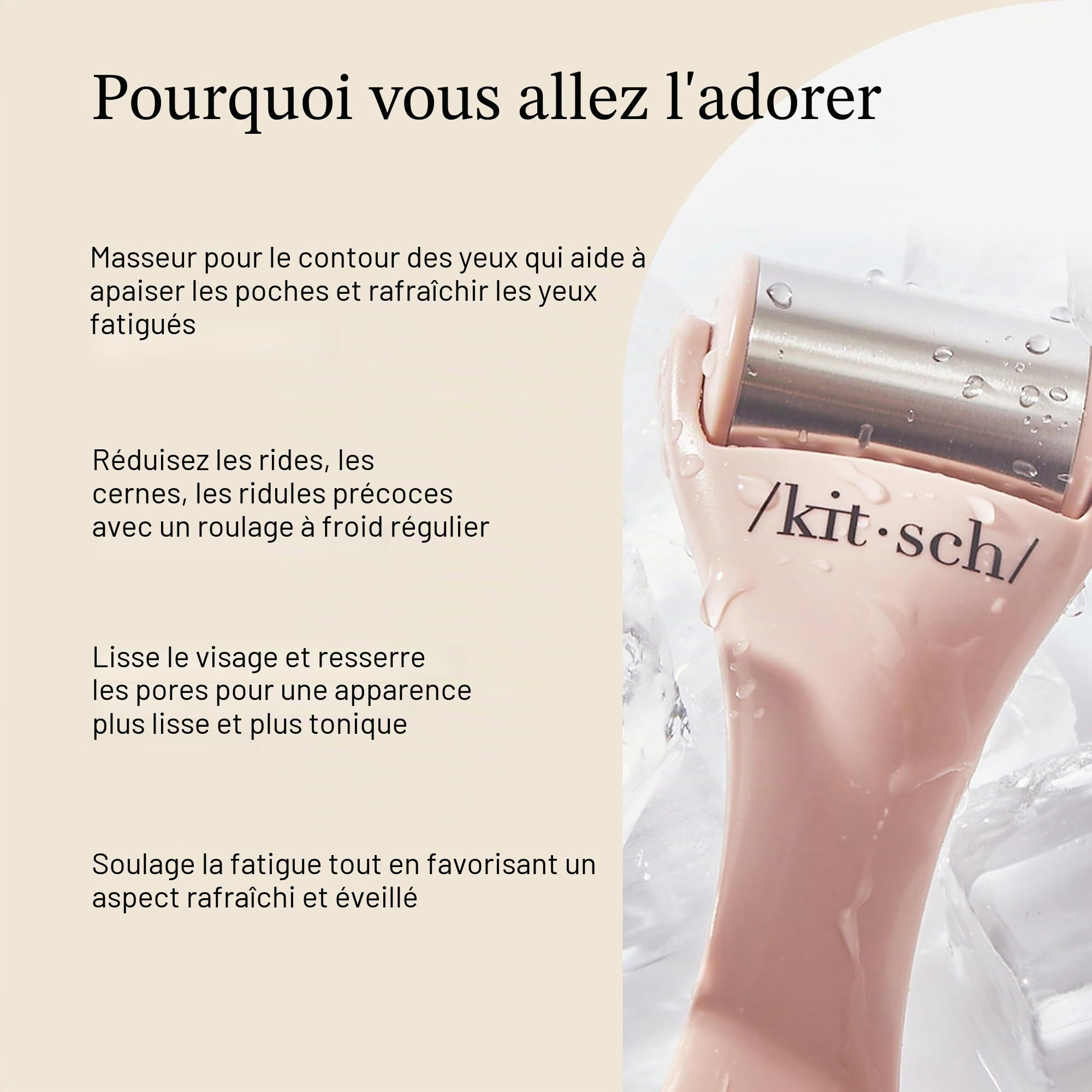 Kitsch Rouleau à Glace pour le Visage et les Yeux, Soin de la Peau Froide pour le Drainage Lymphatique du Visage, les Cernes et le Soulagement de la Migraine Outil de Massage du Visage, Rose