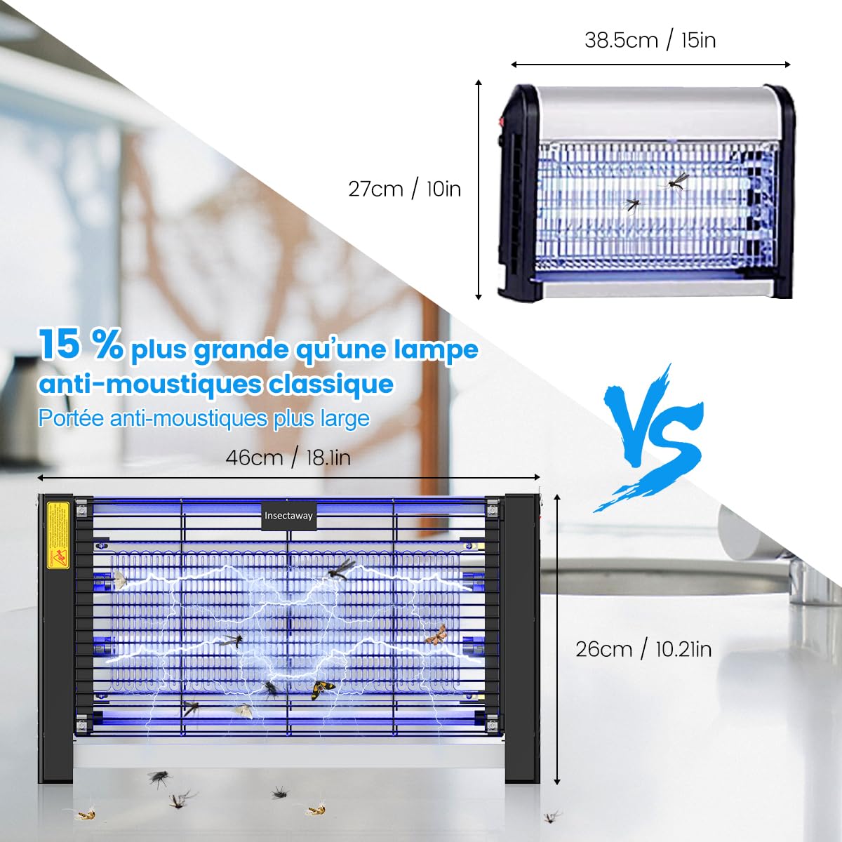 Tue Mouche Electrique Format XXL 2PCS, 2400V Lampe Anti-Moustique, Interieur 20W 2 lumière UV, Pièges à Mouche Tueur Lampe, Destructeur d' Insectes, Maison, Cuisine, Bureau, 4 Ampoules de Rechange