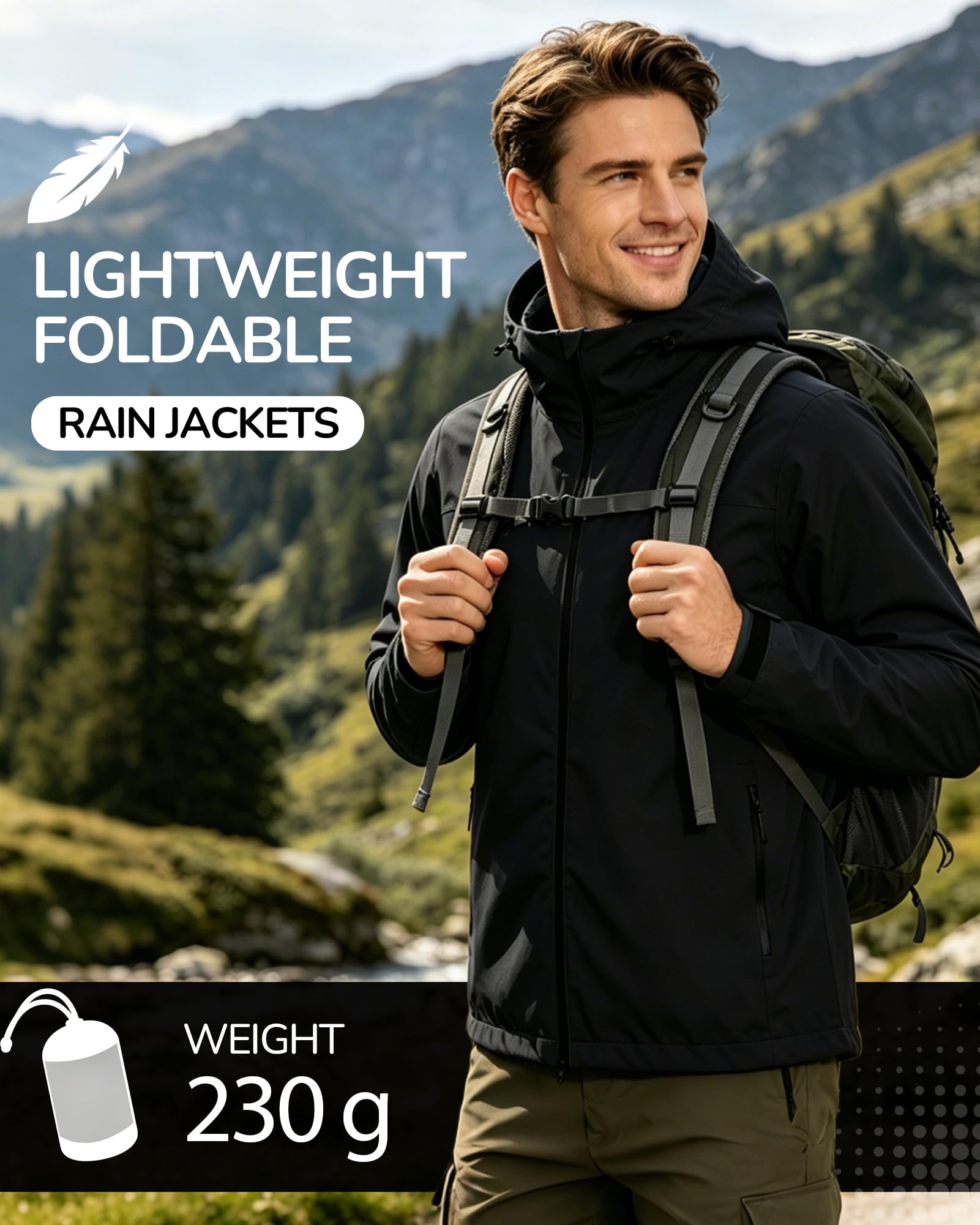 Veste Imperméable Homme Imperméable et légère Veste de pluie pour homme veste de pluie pour le cyclisme, la randonnée et l'escalade