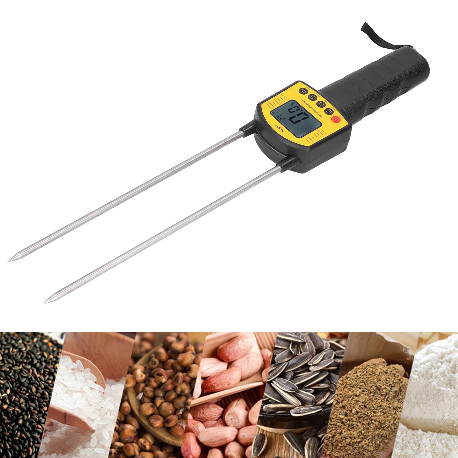 Tester Di Umidità Per Cereali AR991 – Portatile Con Display LCD, Ago In Acciaio, Archiviazione Dati E Allarme Vocale Per Grano, Mais, Riso E Soia