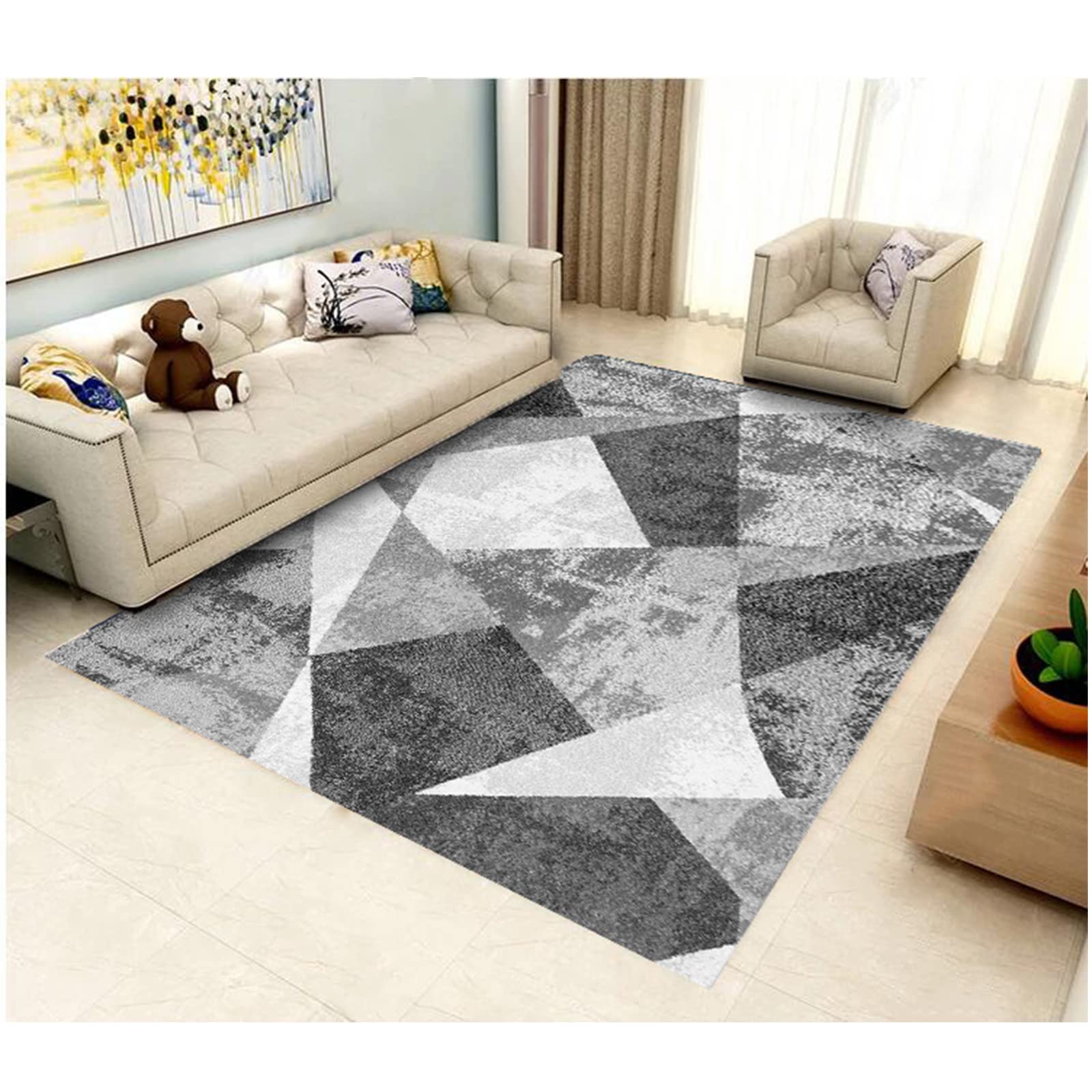 halamodoArea Rugs Modern Abstract Carpets Triangle Pattern Rugs Non-slip Decorative Rugs Stain Resistant Washable Rug Colorblock Premium Carpet Non Shedding for Layered Door Mats 40cm*60cm