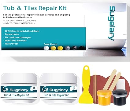 Tub, Tile and Shower Repair Kit (Color Match), Fiberglass Repair Kit, Porcelain Repair Kit for Tubs, Ceramic Toilet Fiberglass Stone Chips Scraps Drill Holes Repair Tub and Tile Refinishing Set