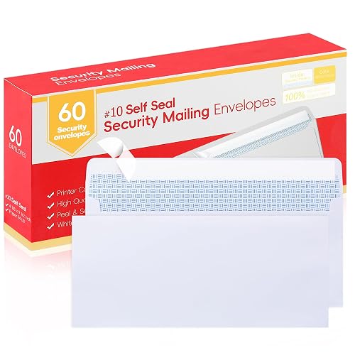 Zzrywuty #10 Letter Size Mailing Envelopes for Business, 60pcs Self Seal Windowless Security Envelopes 4-1/8 x 9-1/2 Inch White 24LB Paper
