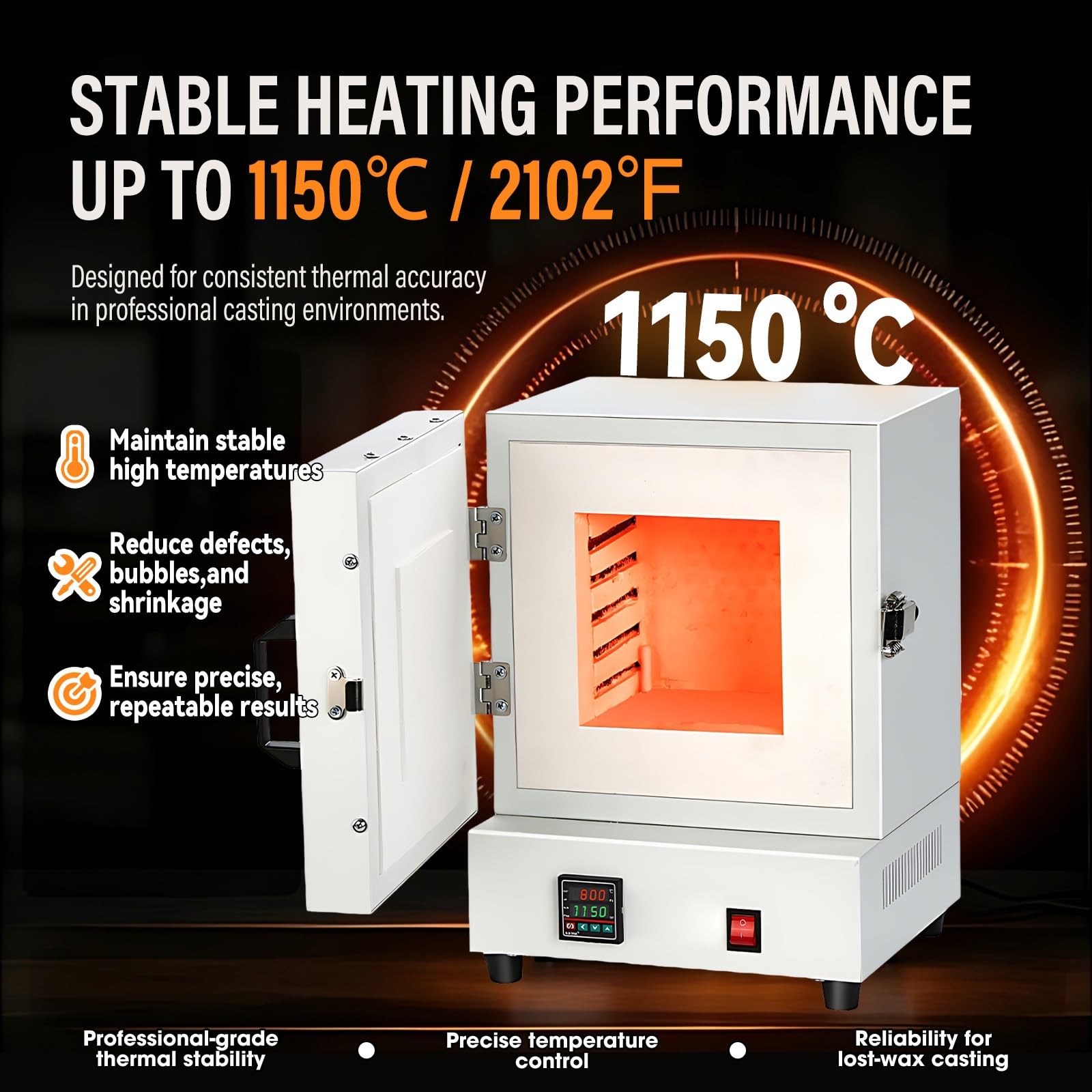 Forno Elettrico Gioielli 2000w, Forno Cera Persa 1150℃ per Lost Wax Casting, Muffle Kiln E Applicazioni in Laboratorio Professionale Creativo per Lavorazioni Avanzate