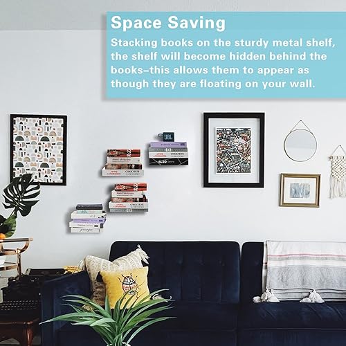 Miniatura 8 de Homakover Estanterías flotantes invisibles, organizadores de libros de alta resistencia, estantería montada en la pared, estantes de almacenamiento