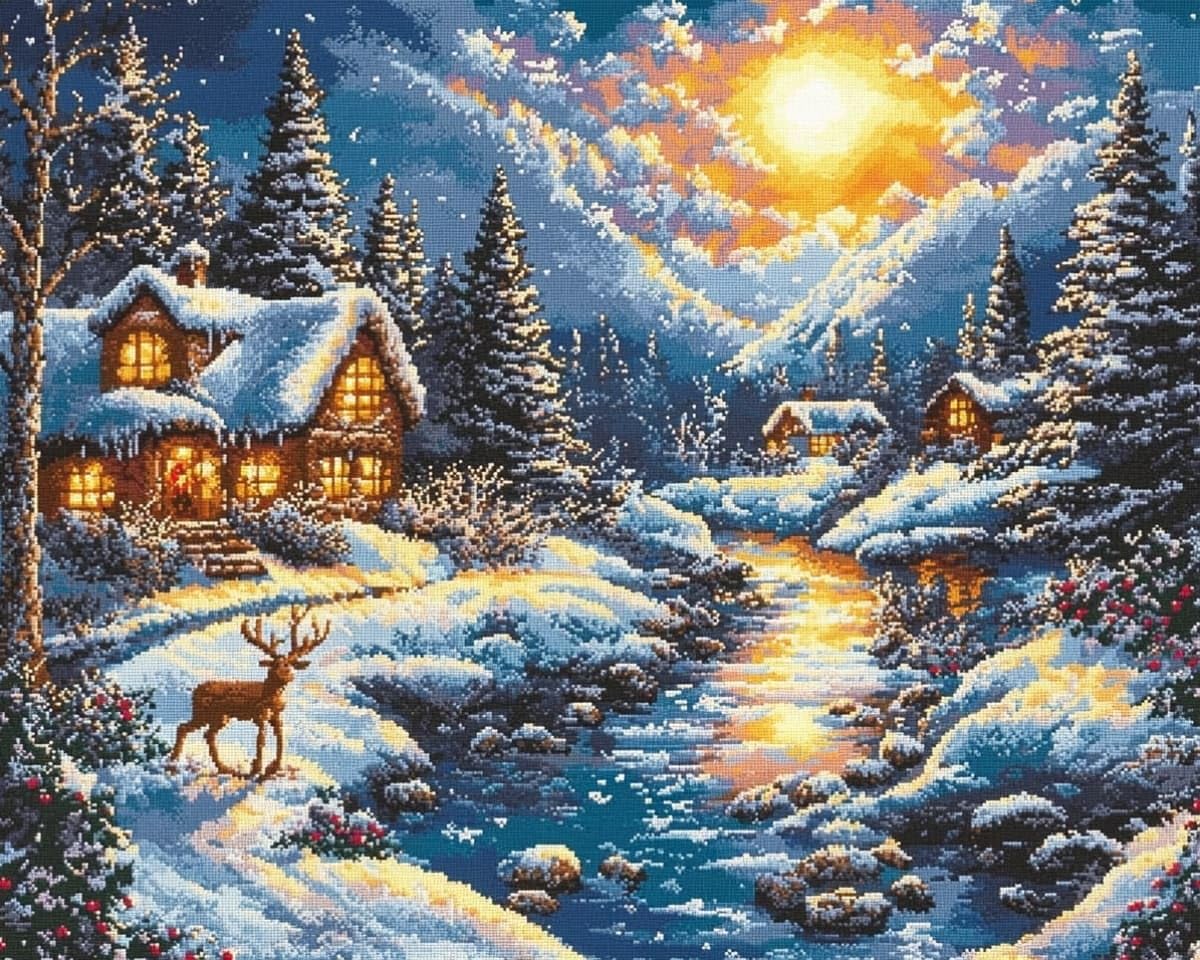 AxiangziK Stamped Cross Stitch Kits 30x40cm,Christmas Snow Town Counted Cross Stitch Kits for Beginners Adults,11 CT Patterns Arts Craft for Gift and Home Decor