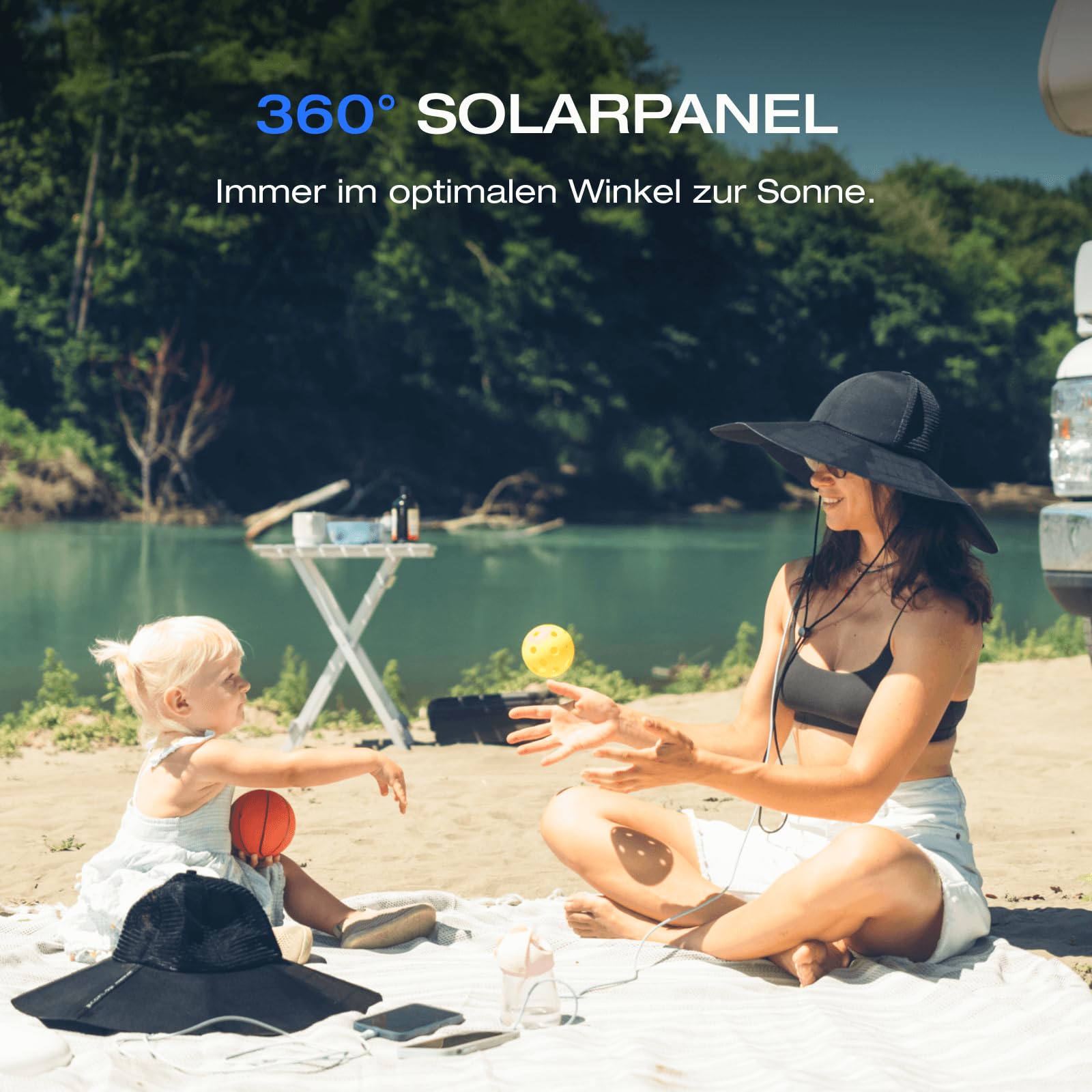 EF ECOFLOW Solar Hut 360°, wasserdicht, Ultraleicht, faltbar, Zwei USB-A und USB-C Anschlüsse, lädt Phones, kleine elektronische Geräte unterwegs beim Wandern, Angeln, Camping, am Strand (L-XL)