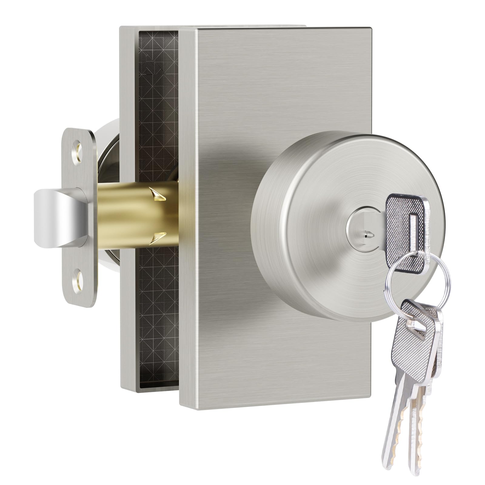 Satin Brass Privacy Door Knob with Lock -13
