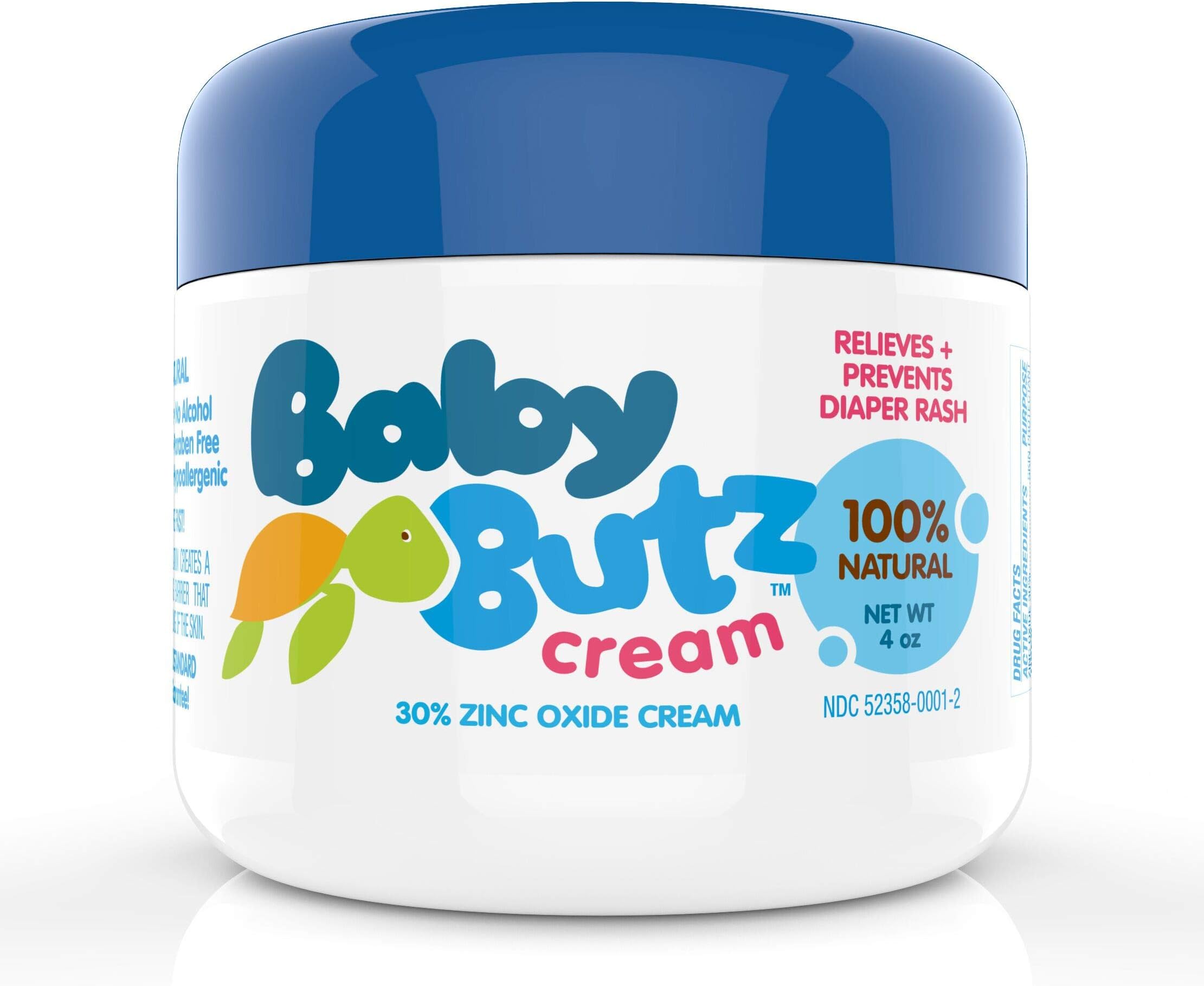 Diaper Rash Cream | 100% Natural Zinc Oxide Maximum Strength Butt Paste | Barrier Baby Cream to Help, Relieve, & Prevent Diaper Rash | Hypoallergenic Remedy for Newborns, Infants | 4oz