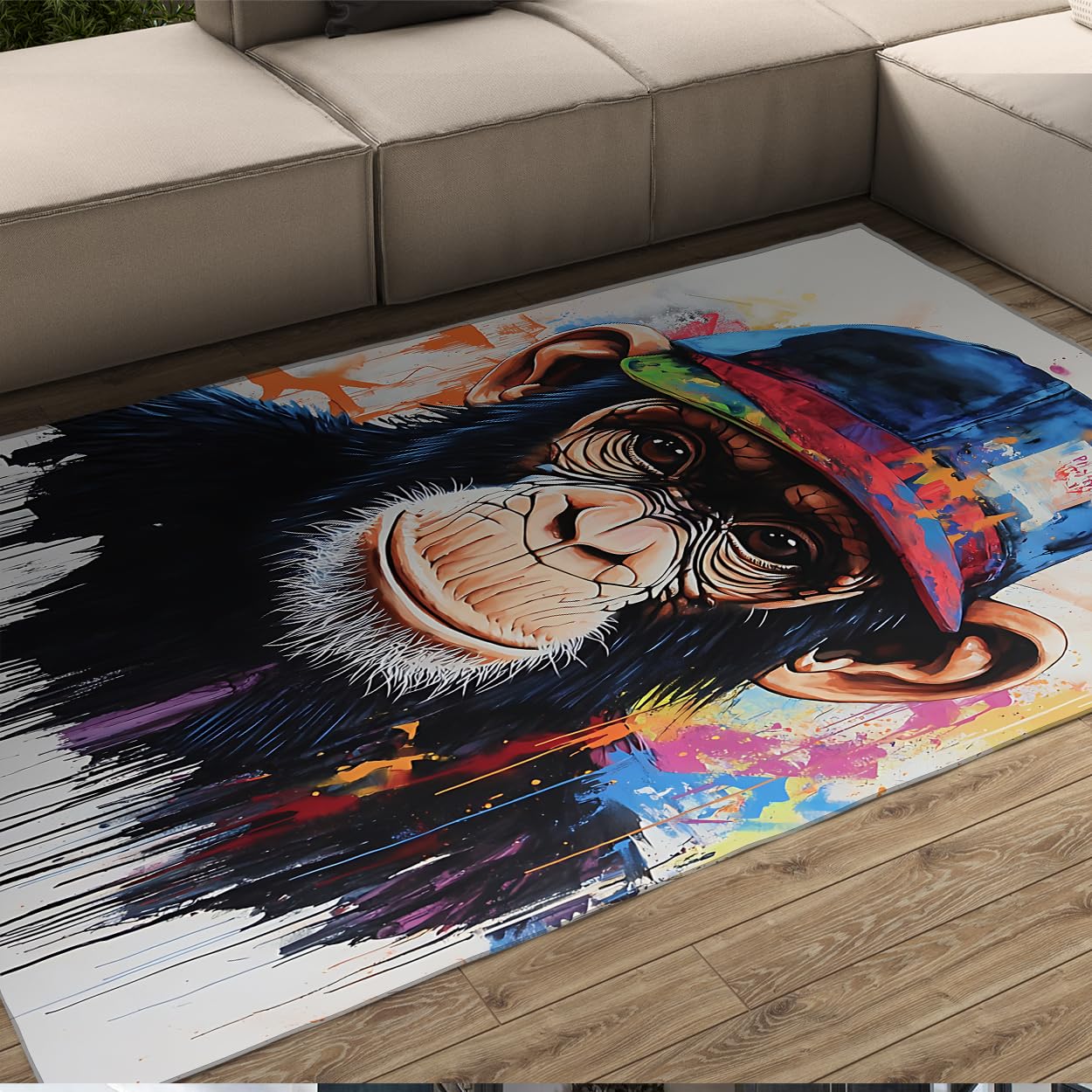 Tapis 160x230cm singe encre art lavable résistant aux taches pour chambre