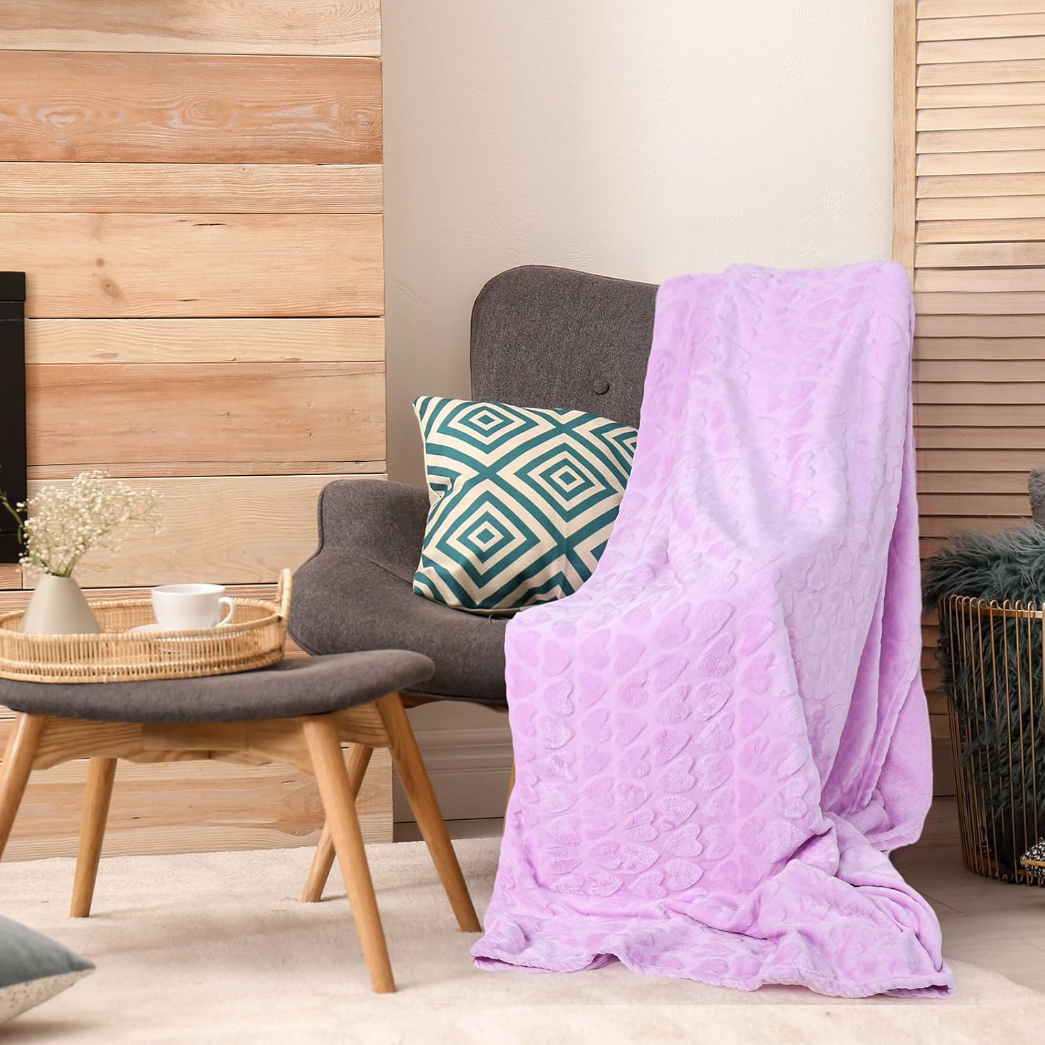 Heart Throw Blanket 60" x 80" Fleece Flannel Purple Twin Size Blanket Lavender Plush Carpet for Most Season Preppy Bedding Stuff Valentine Gift for Couch Sofa Bed Dorm Living Room - Image 6