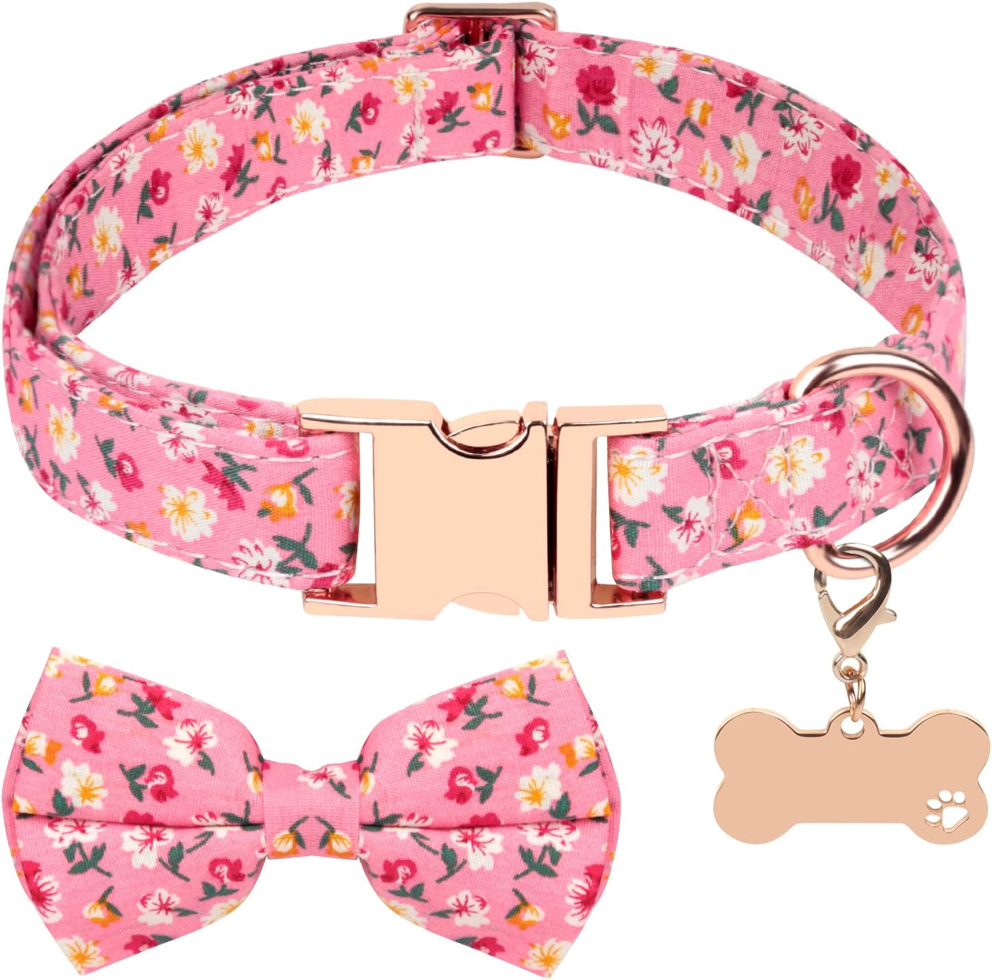 YTFU Girl Dog Collars Medium Dog Collars, Female Dog Collars with Safety Metal Buckle, Adjustable Bowtie Dog Collar with Dogs Name Tag,…