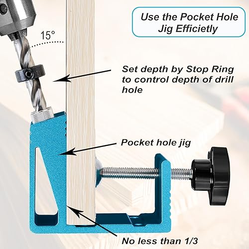 Miniatura 3 de Kit de plantilla de agujero de bolsillo, herramienta perforadora para carpintería, plantilla de agujero de bolsillo con herramienta de guía de