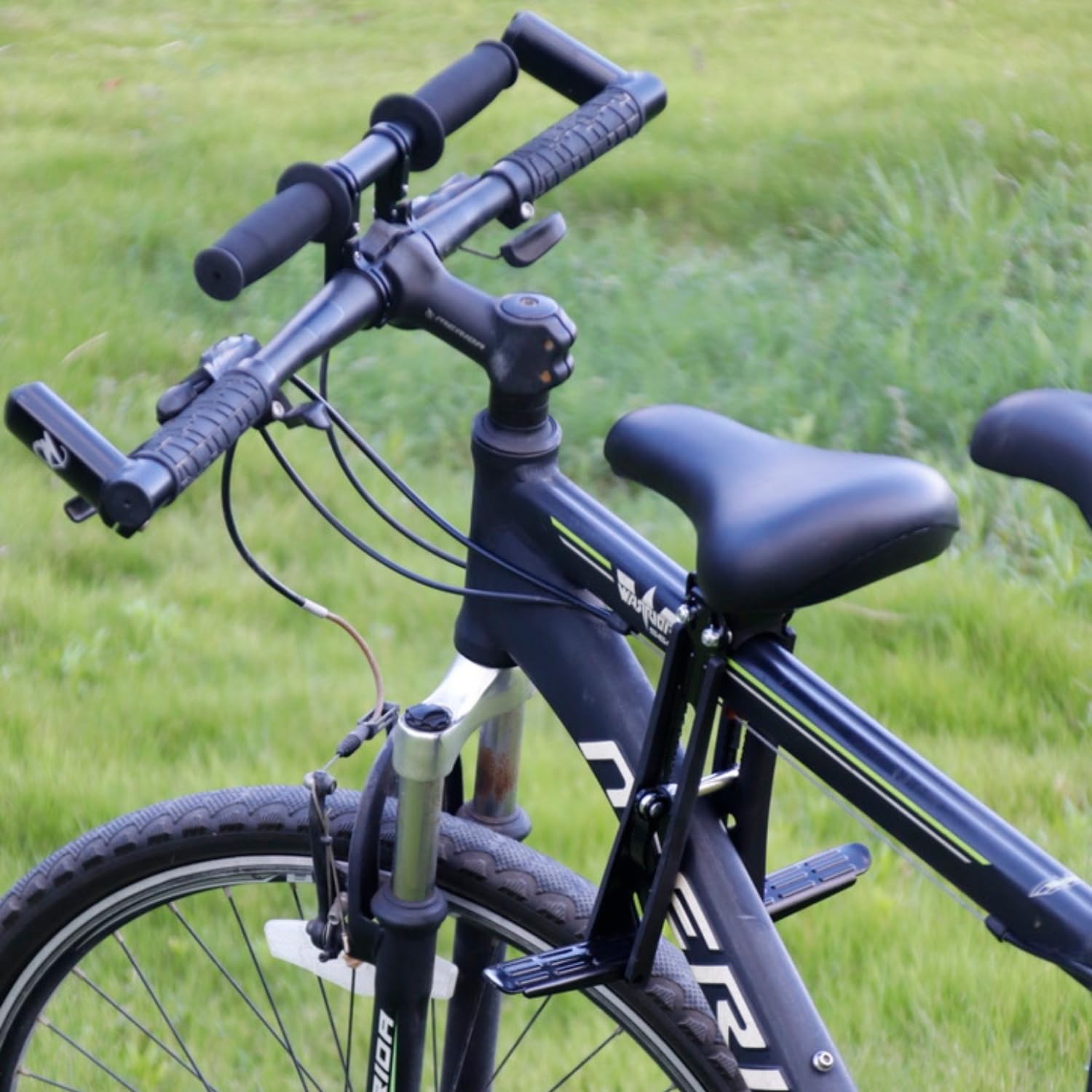 Rocanza Kids Bike Seat - Upgraded Front Mounted Child Bike Seat and Handlebar for Kids up to 48 Pound, Aluminum Alloy Toddler Bike Seat for Adult Bike, Sturdy & Easy to Install, Black