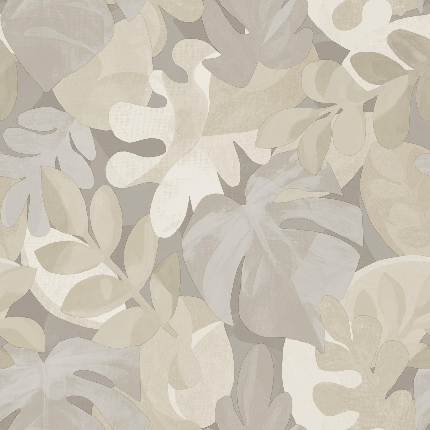 Grandeco Boutique Retro Leaf PVC-Free Eco Wallpaper, Taupe