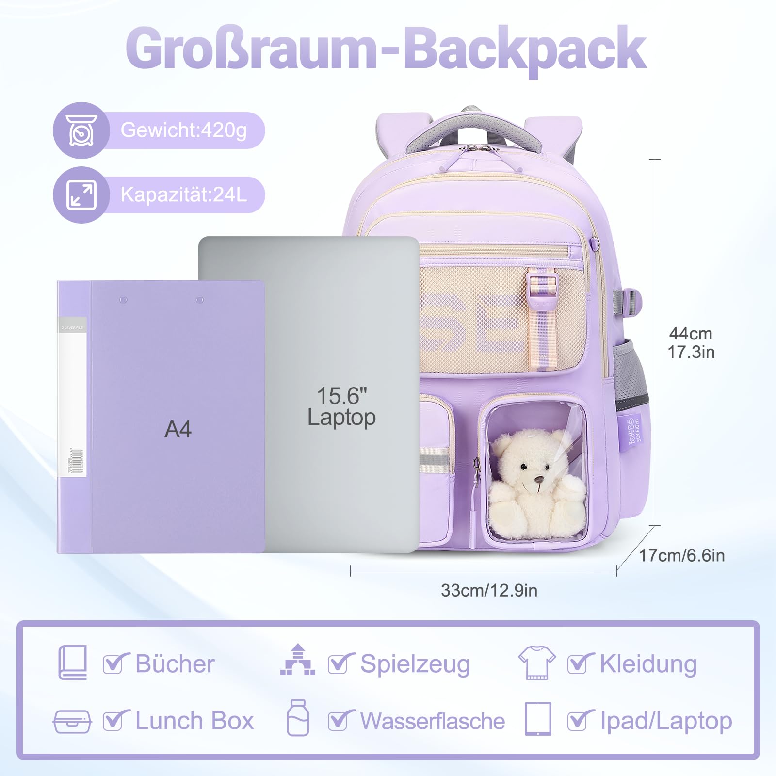 SUN EIGHT Schulrucksack für Mädchen & Jungen | Wasserdichter Jugendrucksack für weiterführende Schule, Großer Laptop Rucksack für Alltag und Reisen