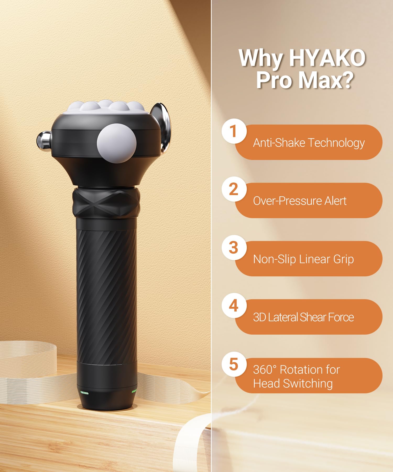 HYAKO Pro Max Professionelle Massagepistole - 3,5mm Amplitude Tiefengewebe-Massagegerät, Vibrations-Therapie für Sportler zur Ganzkörper-Erholung, Geschenk(Grau)