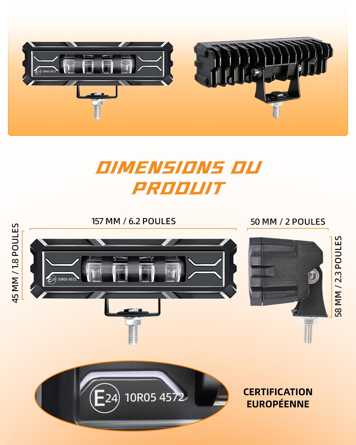 CO LIGHT LED Phares de Travail Longue + DRL, 6'' 12V 72W Projecteur Portee Tout Terrain 4x4 Antibrouillard Feux Additionnel Barre pour Moto, Voiture, Tracteur, Camion, UTV, ATV, Caravane