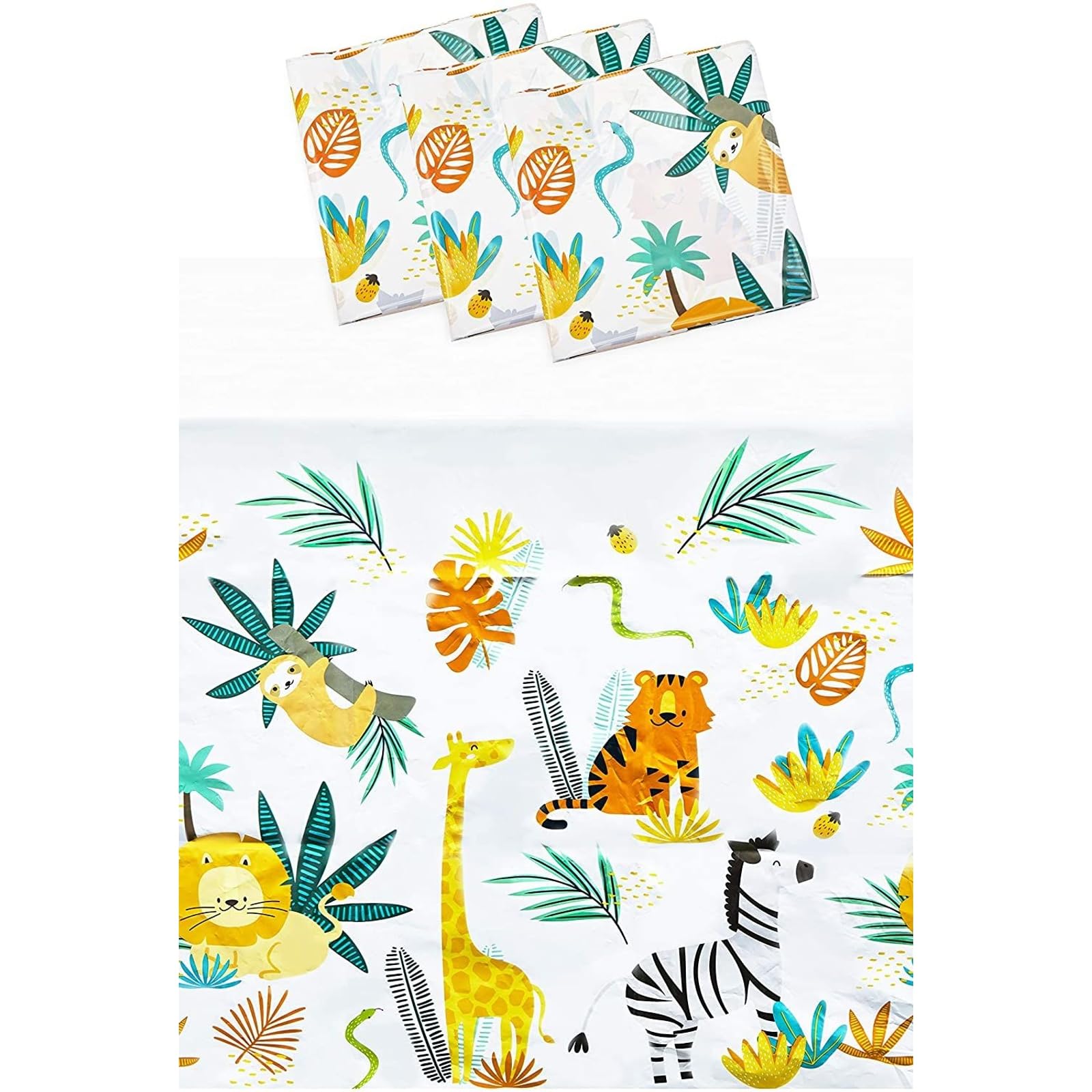 Blue Panda Rectangular Safari Tablecloths - Safari Decor & Wild Animal Tablecloths - for Jungle Party Decorations - Easy Cleanup Birthday Party