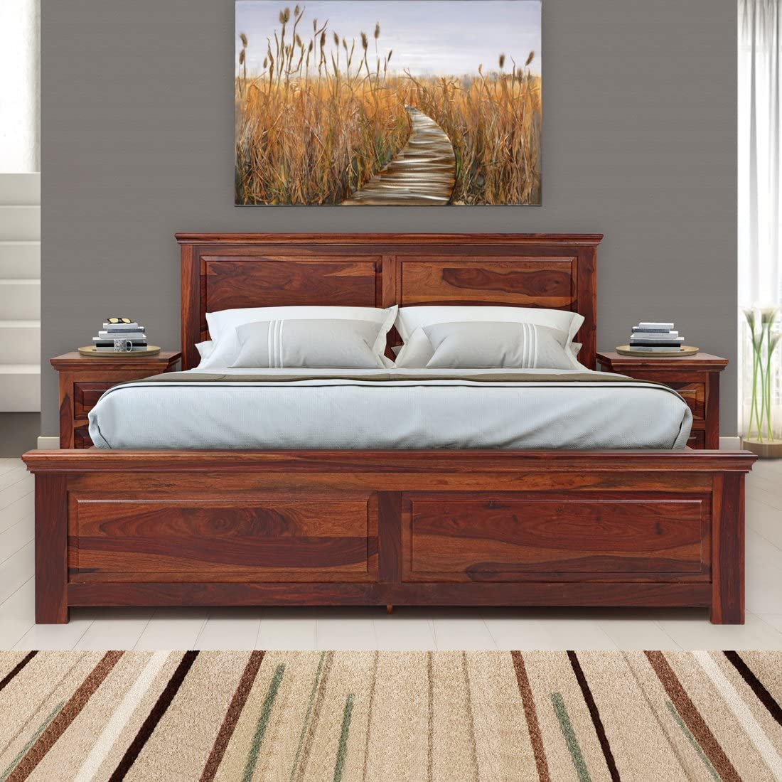 wopno Furniture Pure Sheesham Wooden King Size Bed for Bedroom | Solid Wood Double Bed with Box Storage for Living Room-image-49
